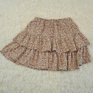 Shein Junior's Size S Pull On Cream, Blush White Floral Tiered Skirt
